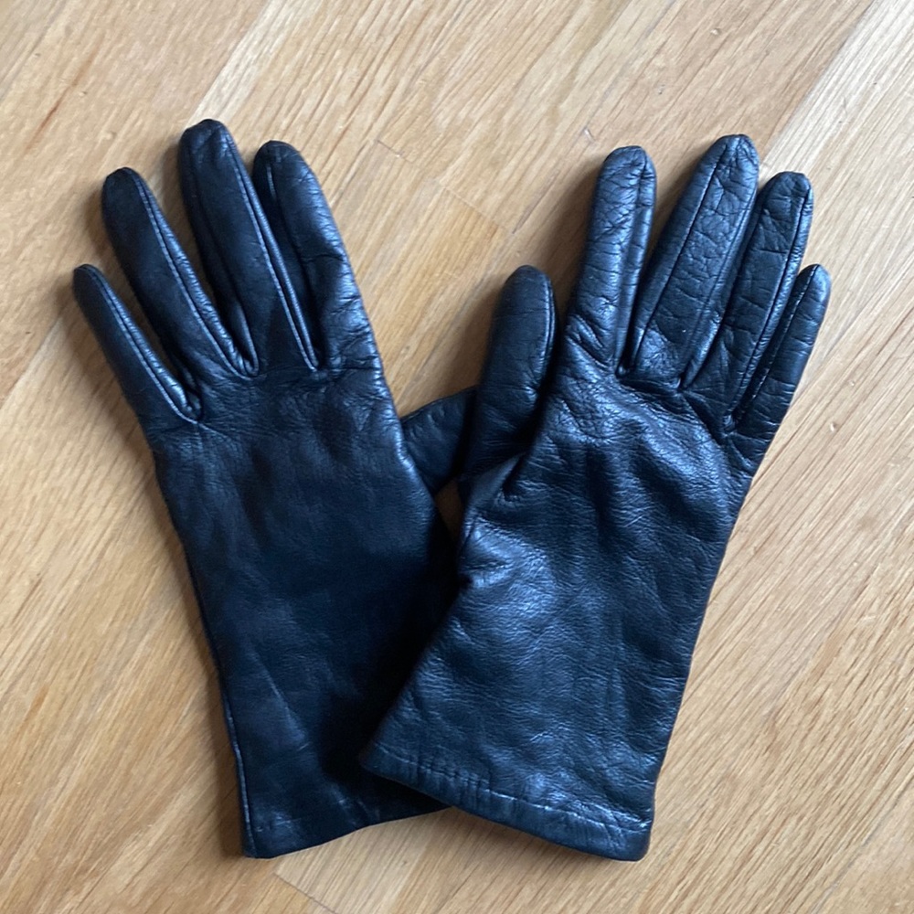 NORDSTROM BLACK LEATHER CASHMERE LINED GLOVES WOMEN 7.5